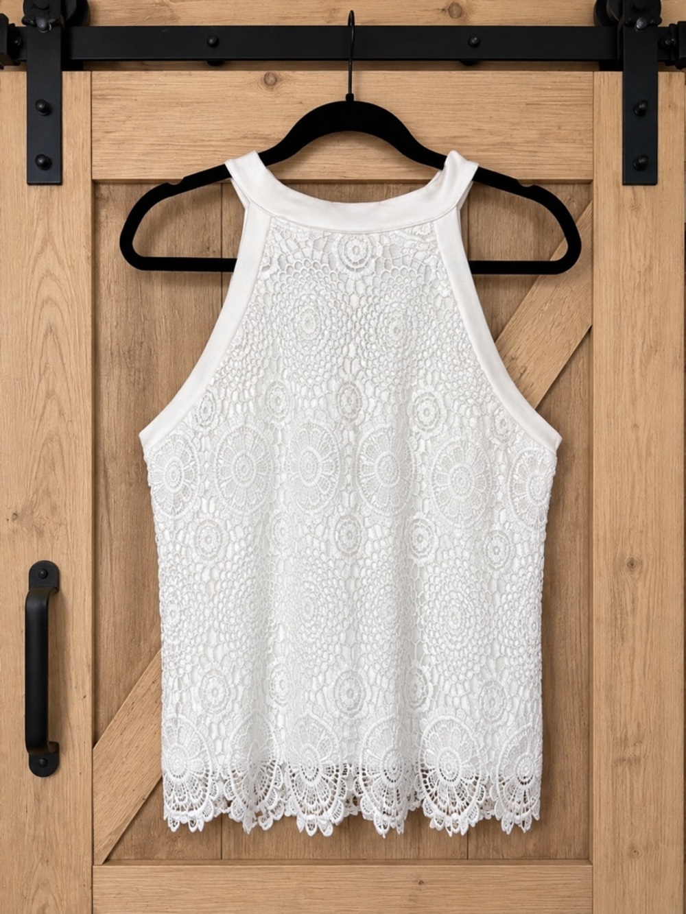 Boutique White Lace Halter Top XL NWOT Crochet Lace Tie Back Boho Romantic